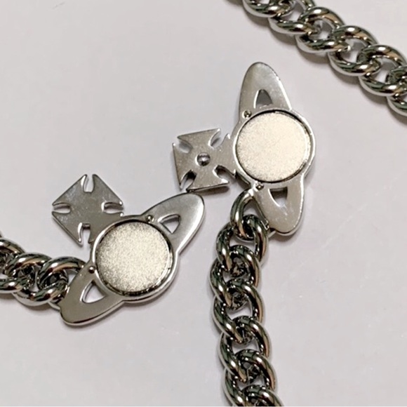 Vivienne Westwood silver tone chunky chain crystals signature necklace - Picture 7 of 11